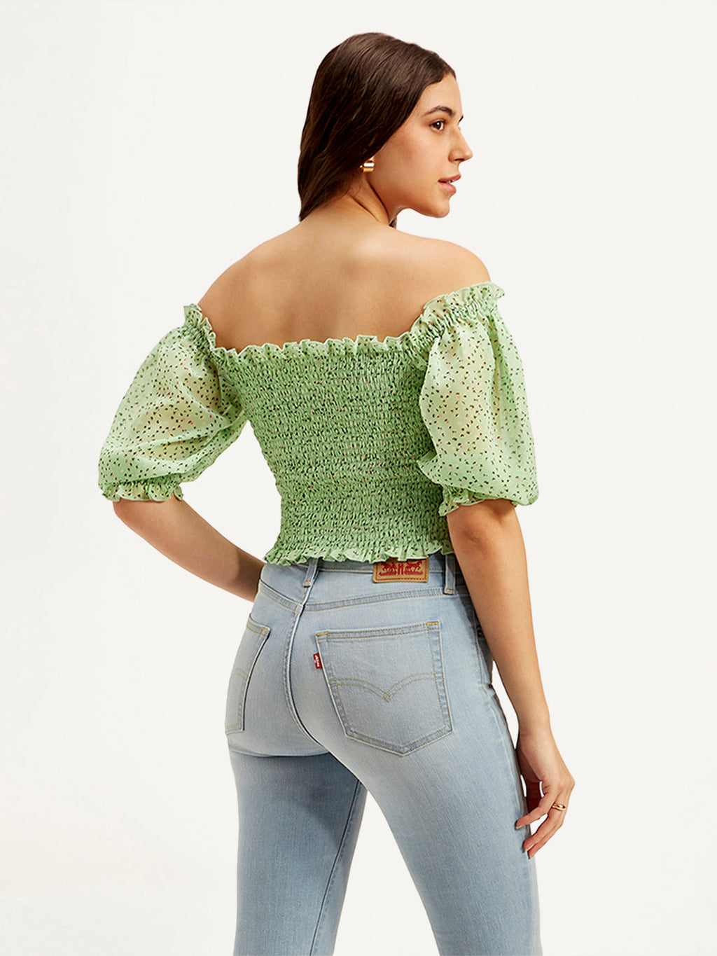 Women's Floral Green Off Shoulder Top