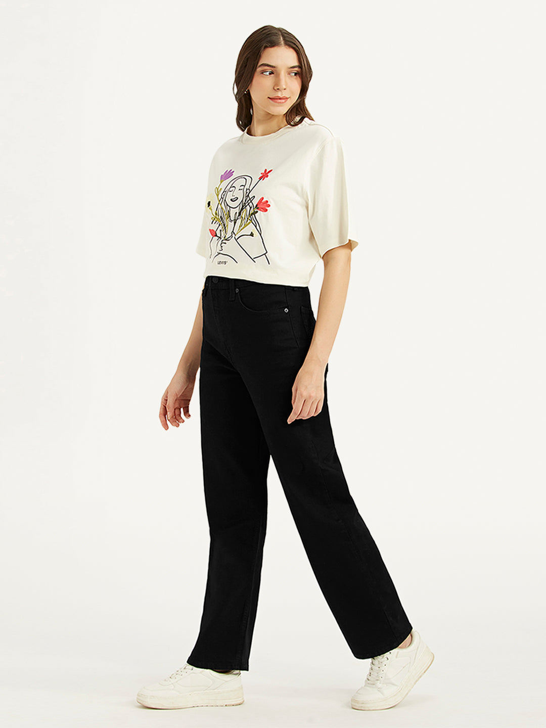 Women's Black Ribcage Straight Fit High Rise Jeans