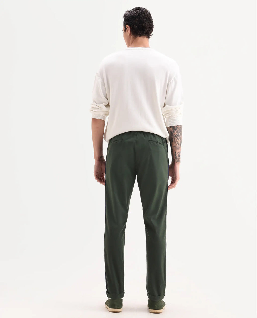 Rare Rabbit Men's Caloon Green Cotton Blend Plain Regular Fit Trouser