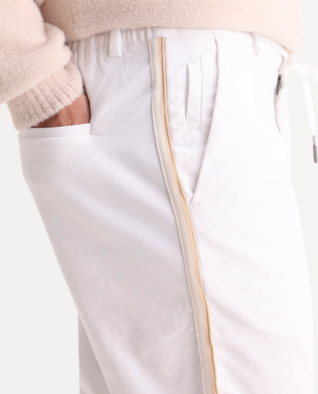 Rare Rabbit Men's Caloon White Cotton Blend Plain Regular Fit Trouser