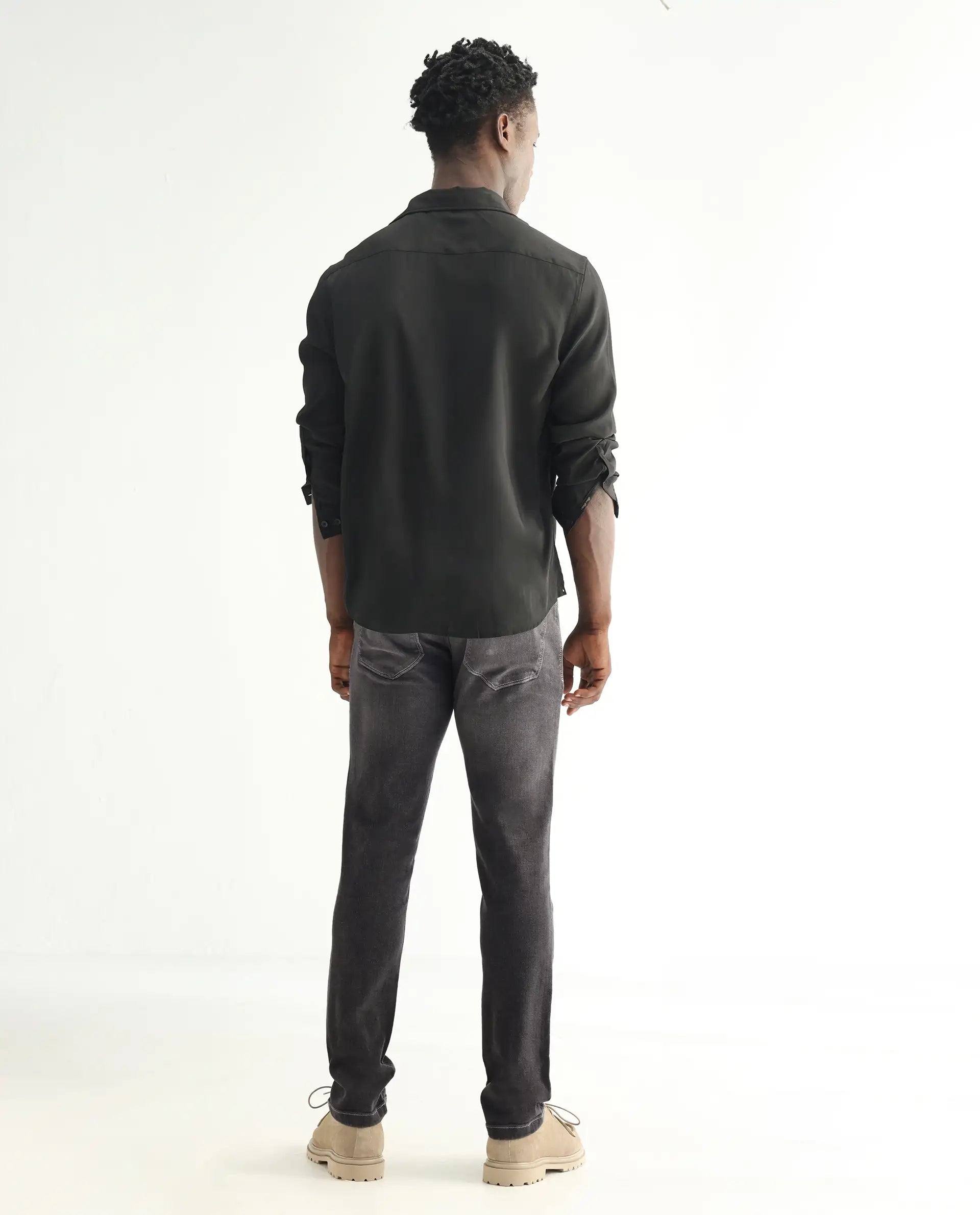 Rare Rabbit Men's Celebi Grey Cotton Plain Hawk Slim Fit Jeans