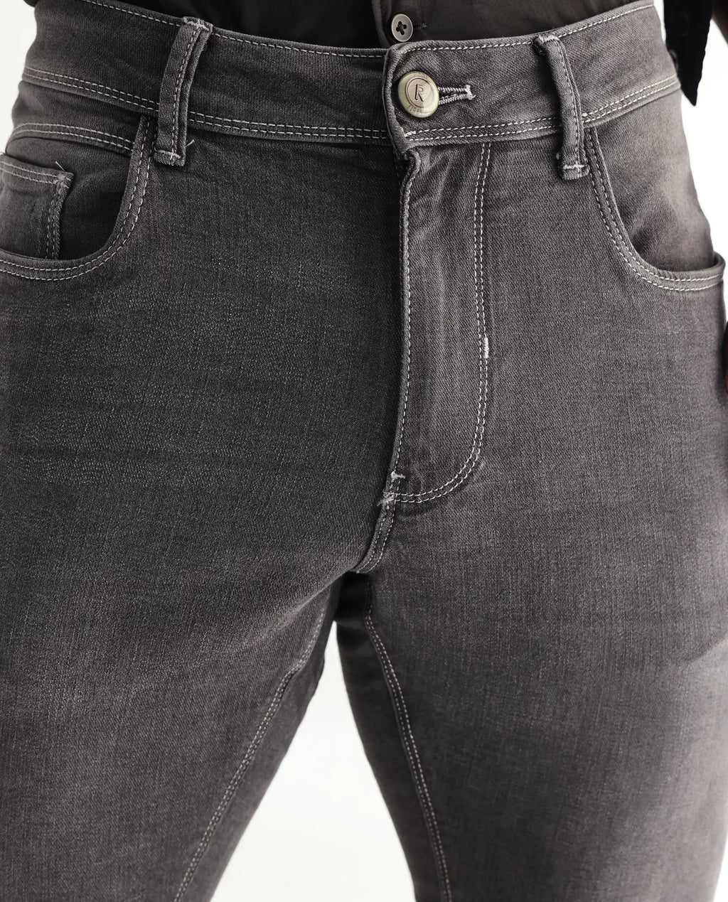 Rare Rabbit Men's Celebi Grey Cotton Plain Hawk Slim Fit Jeans