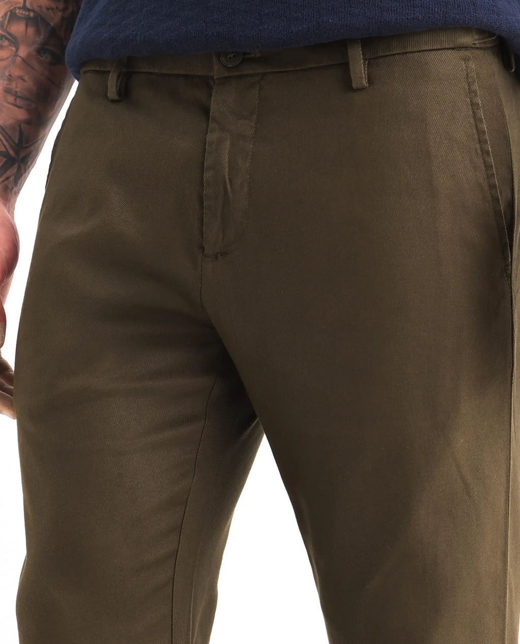 Rare Rabbit Men's Cameo Olive Linen Plain Regular Fit Trouser