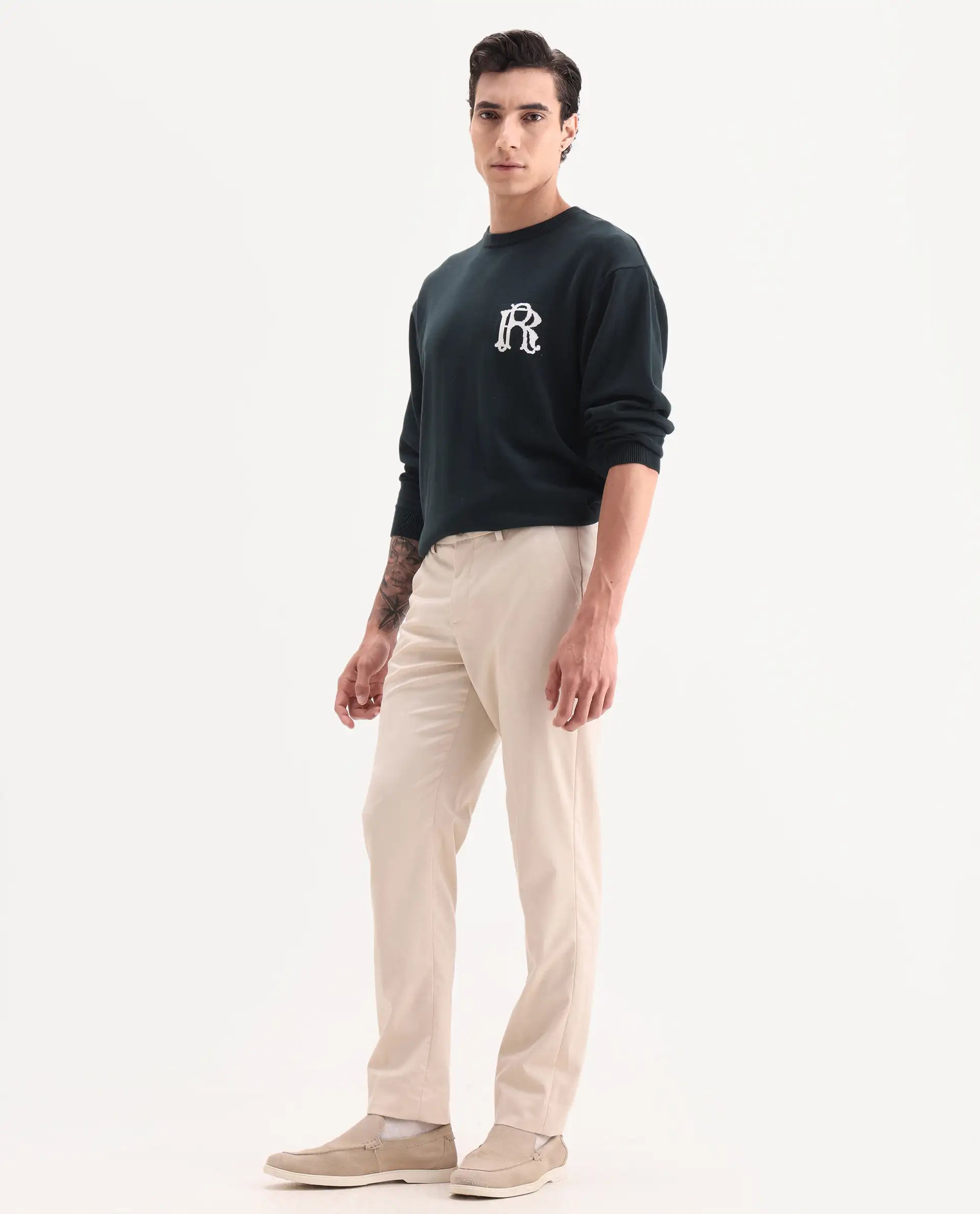 Rare Rabbit Men's Chamer Beige Polyester Plain Regular Fit Trouser