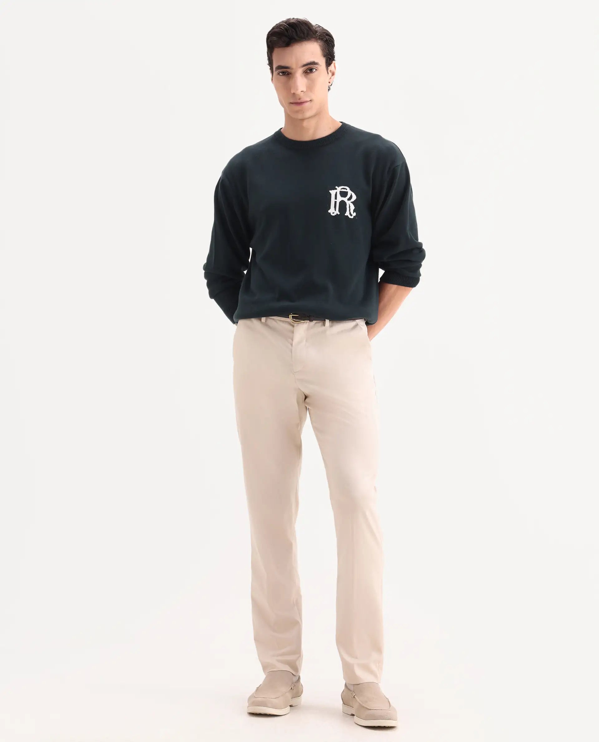 Rare Rabbit Men's Chamer Beige Polyester Plain Regular Fit Trouser