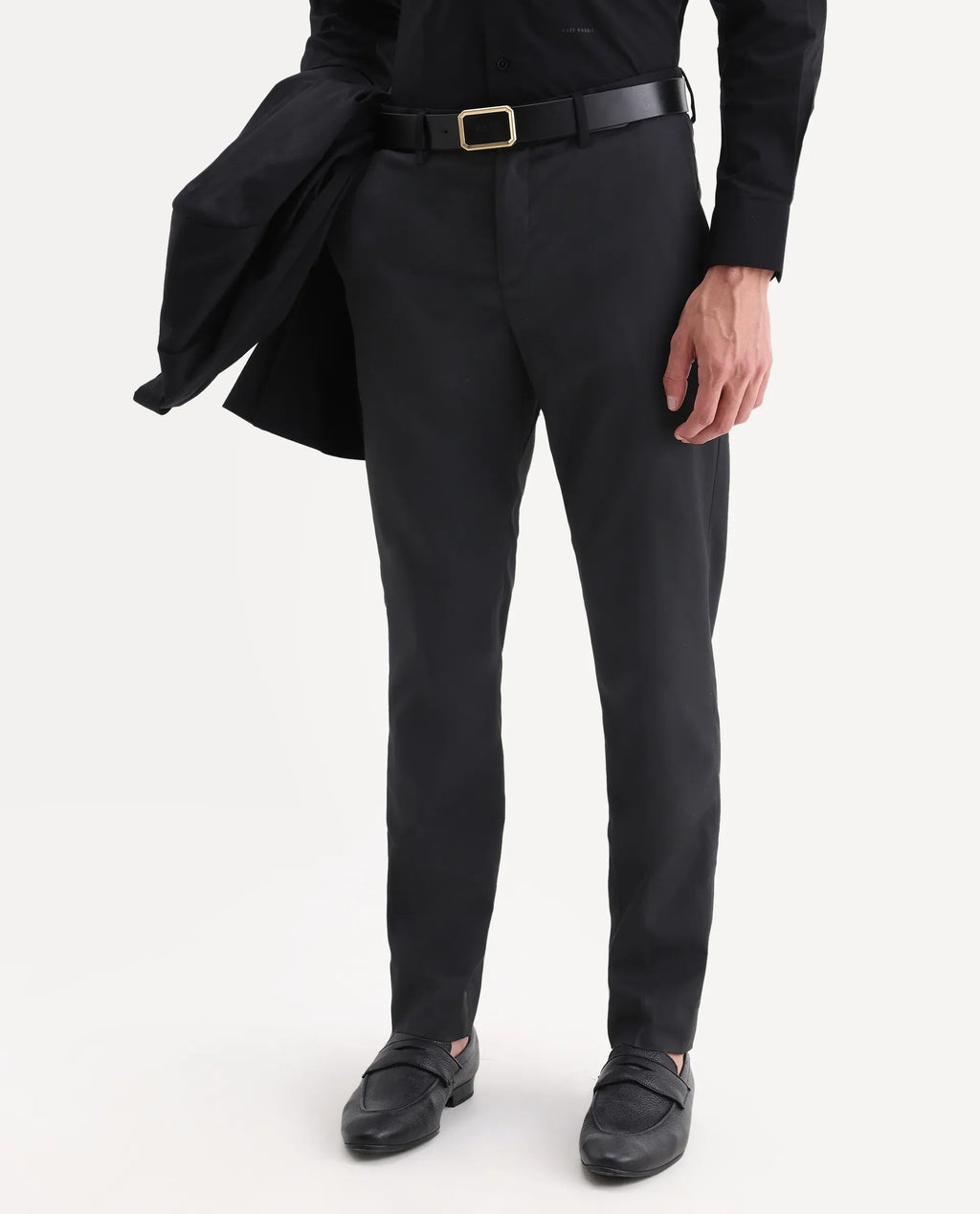 Rare Rabbit Men's Chamer Black Polyester Plain Regular Fit Trouser