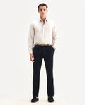 Rare Rabbit Men's Cloy Navy Cotton Plain Regular Fit Trouser