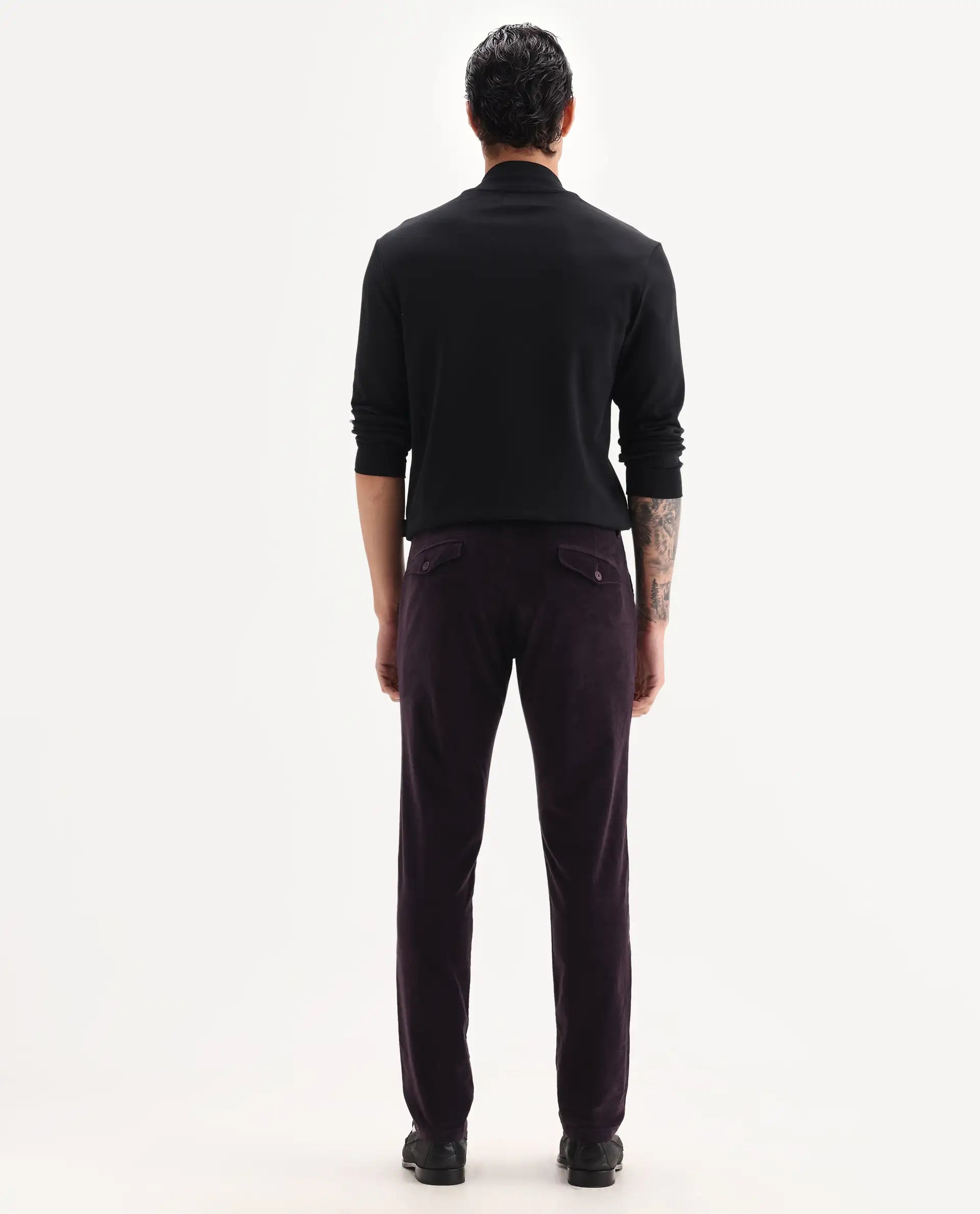 Rare Rabbit Men's Cloy Purple Cotton Plain Regular Fit Trouser