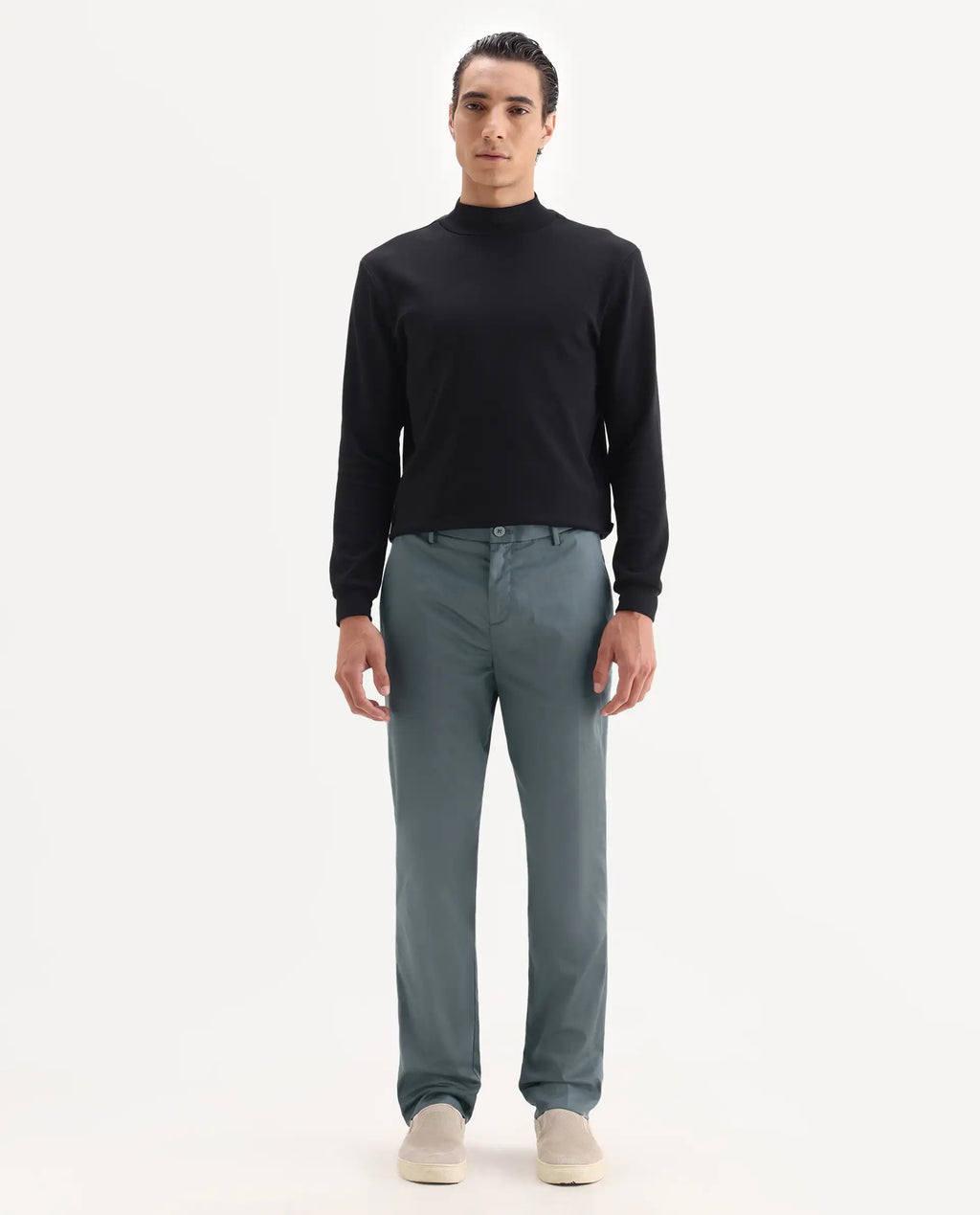 Rare Rabbit Men's Comotel Grey Cotton Blend Plain Regular Fit Trouser