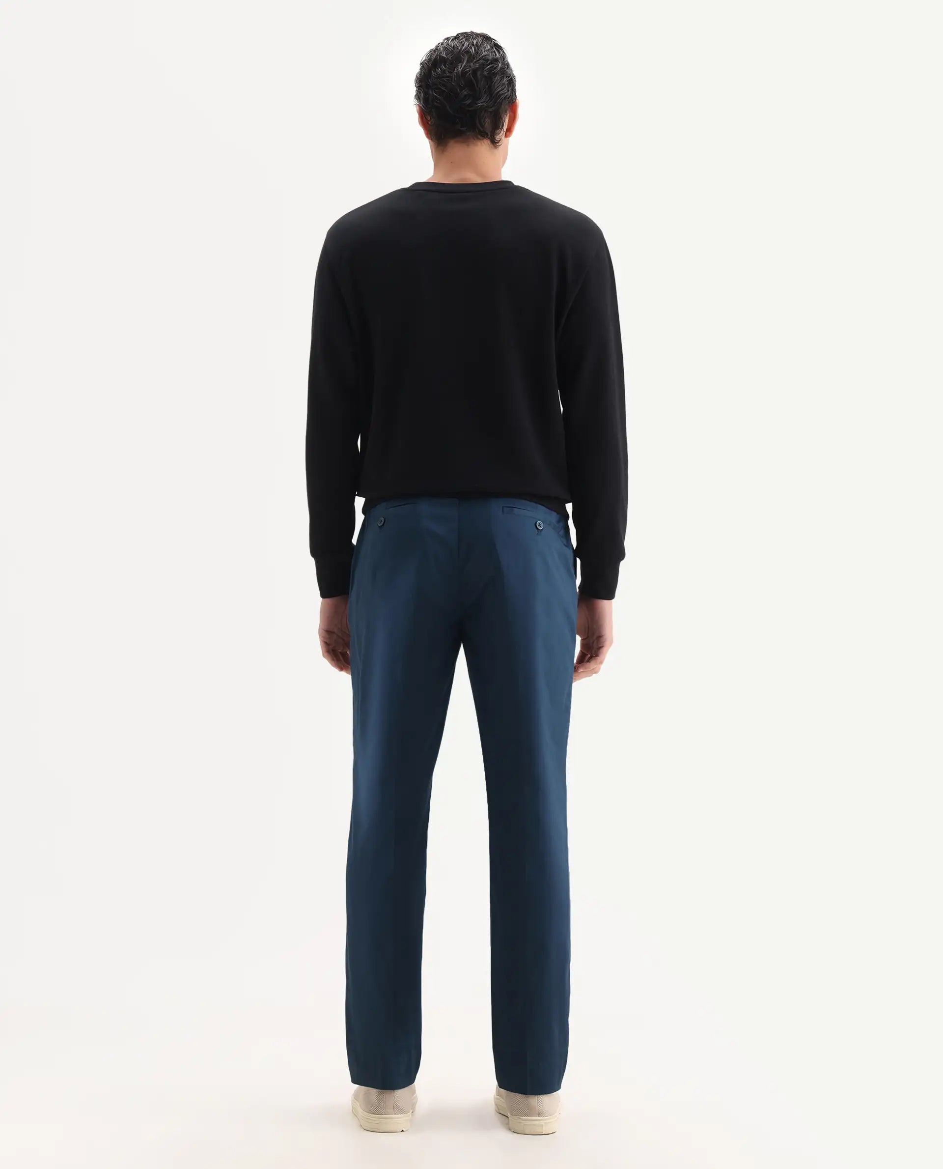Rare Rabbit Men's Comotel Teal Cotton Blend Plain Regular Fit Trouser