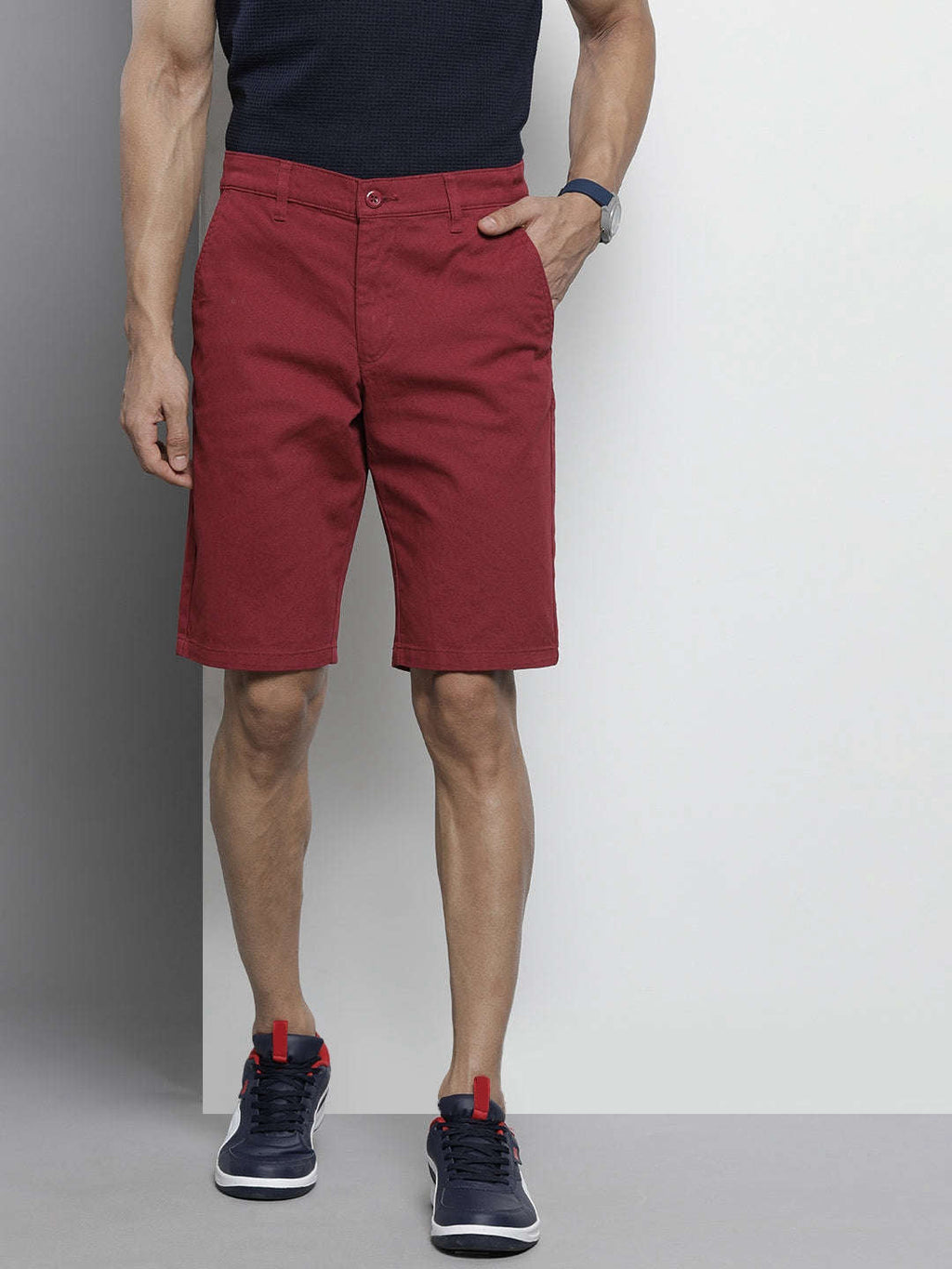 Men's Red Slim Fit Solid Casual Shorts