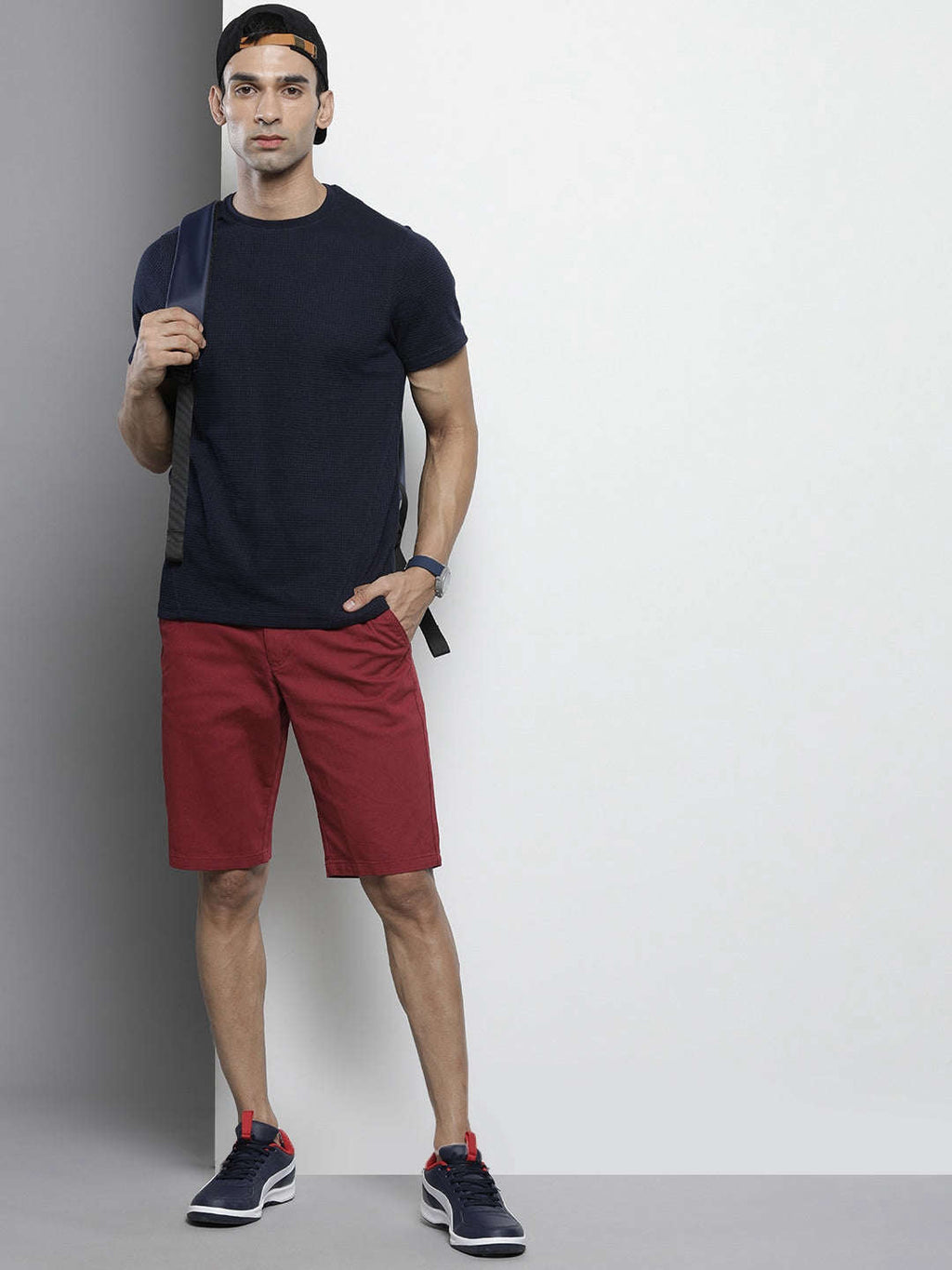 Men's Red Slim Fit Solid Casual Shorts