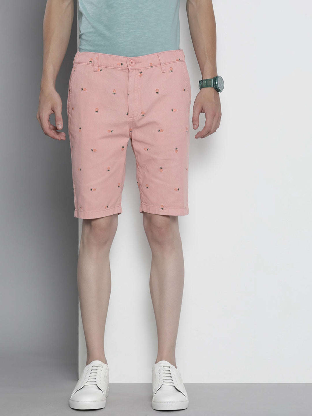 Men's Pink Slim Fit Printed Casual Shorts