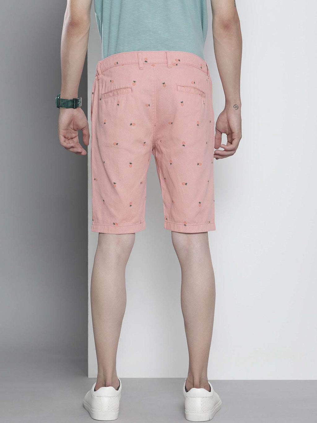 Men's Pink Slim Fit Printed Casual Shorts