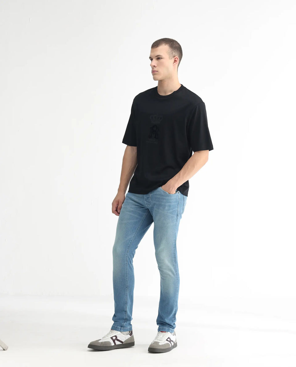 Rare Rabbit Men's Corsica Blue Cotton Plain Hawk Slim Fit Jeans