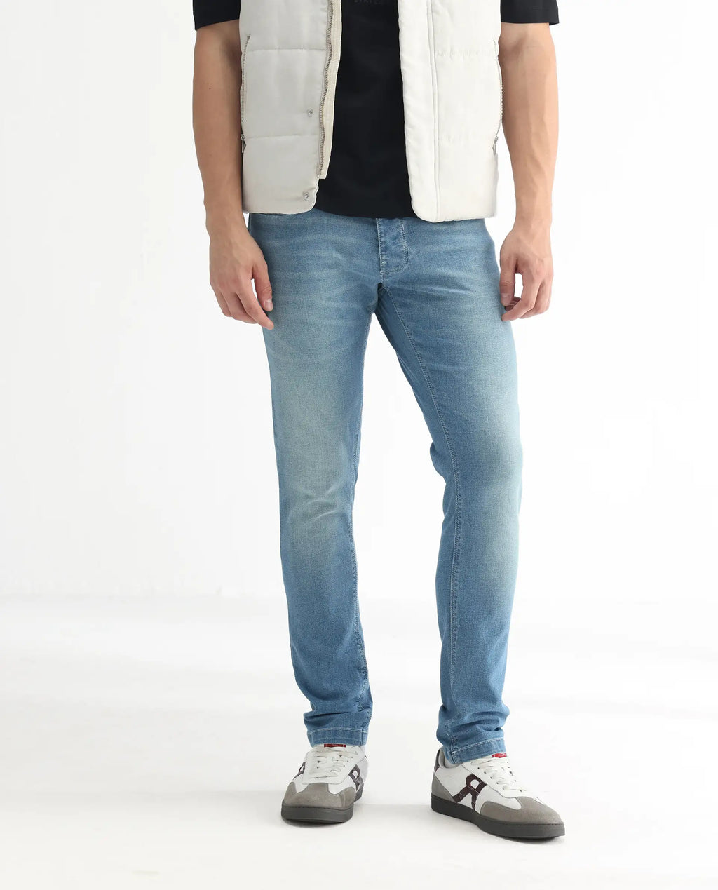 Rare Rabbit Men's Corsica Blue Cotton Plain Hawk Slim Fit Jeans