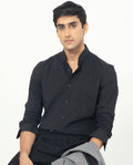 Rare Rabbit Men's Coxx Black Cotton Plain Regular Fit Full Sleeve Mandarin Collar Shirt
