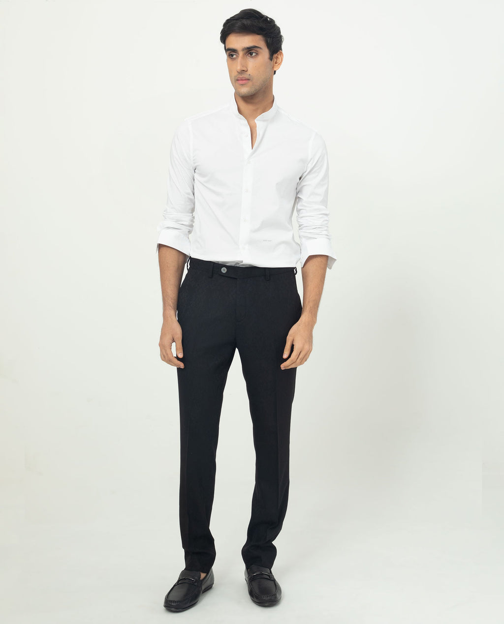 Rare Rabbit Men's Coxx Off White Cotton Plain Regular Fit Full Sleeve Mandarin Collar Shirt