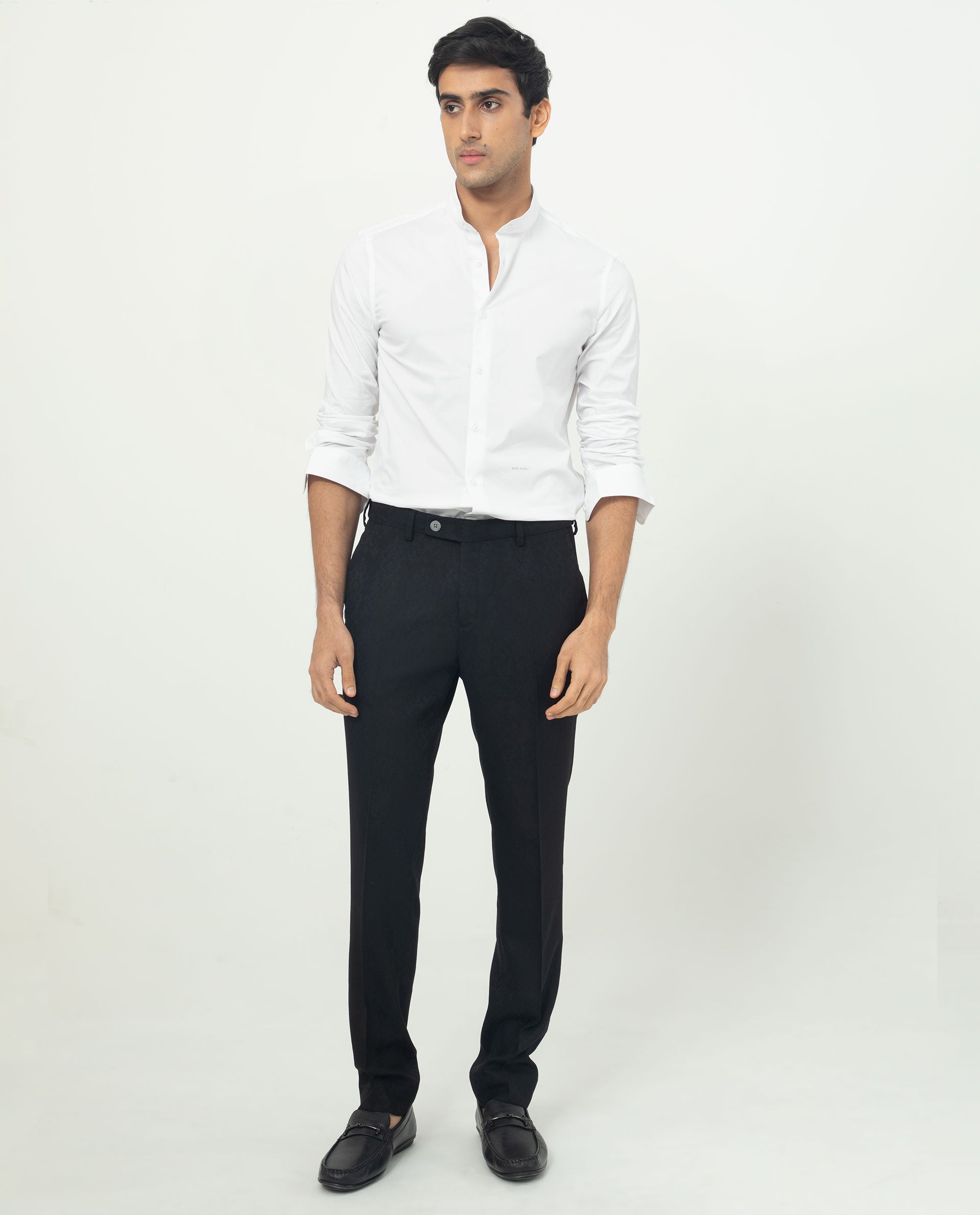 Rare Rabbit Men's Coxx Off White Cotton Plain Regular Fit Full Sleeve Mandarin Collar Shirt
