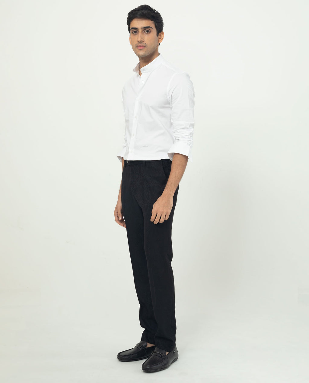 Rare Rabbit Men's Coxx Off White Cotton Plain Regular Fit Full Sleeve Mandarin Collar Shirt