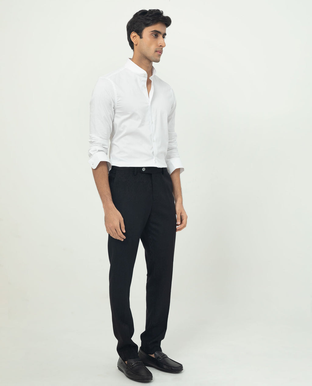 Rare Rabbit Men's Coxx Off White Cotton Plain Regular Fit Full Sleeve Mandarin Collar Shirt