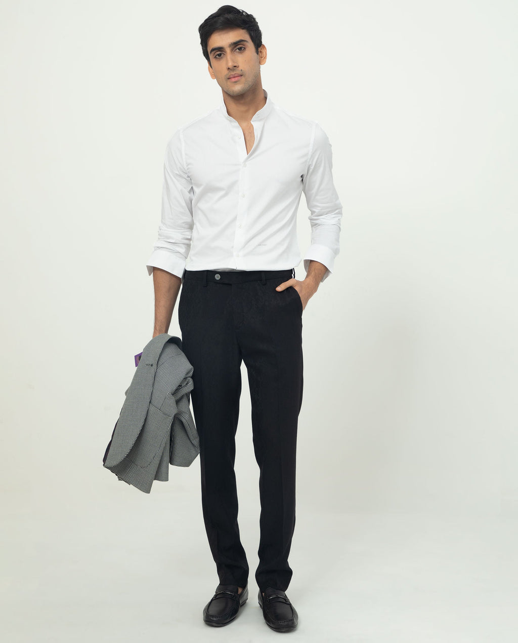Rare Rabbit Men's Coxx Off White Cotton Plain Regular Fit Full Sleeve Mandarin Collar Shirt