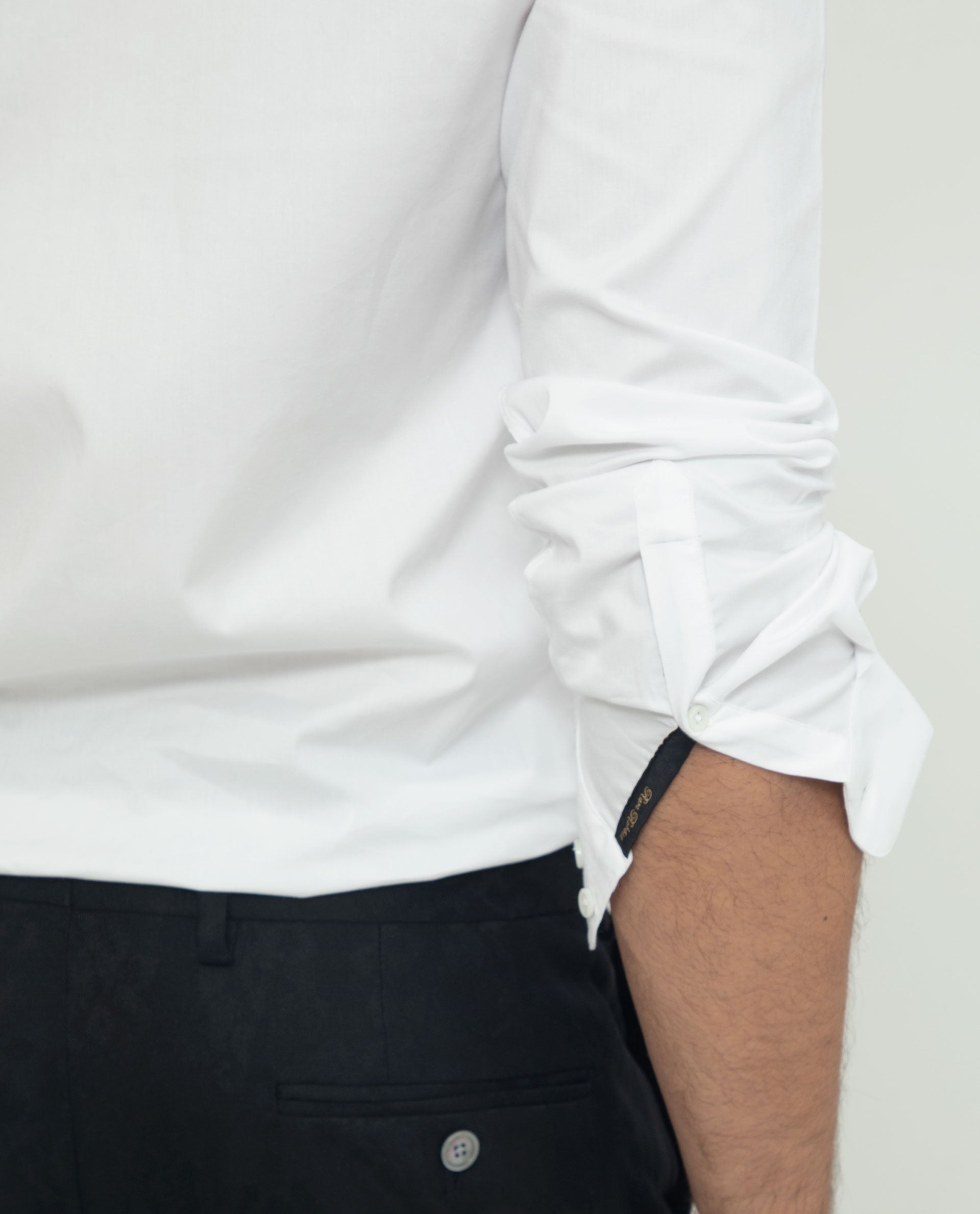 Rare Rabbit Men's Coxx Off White Cotton Plain Regular Fit Full Sleeve Mandarin Collar Shirt