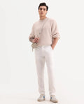 Rare Rabbit Men's Curon Off White Cotton Plain Regular Fit Trouser