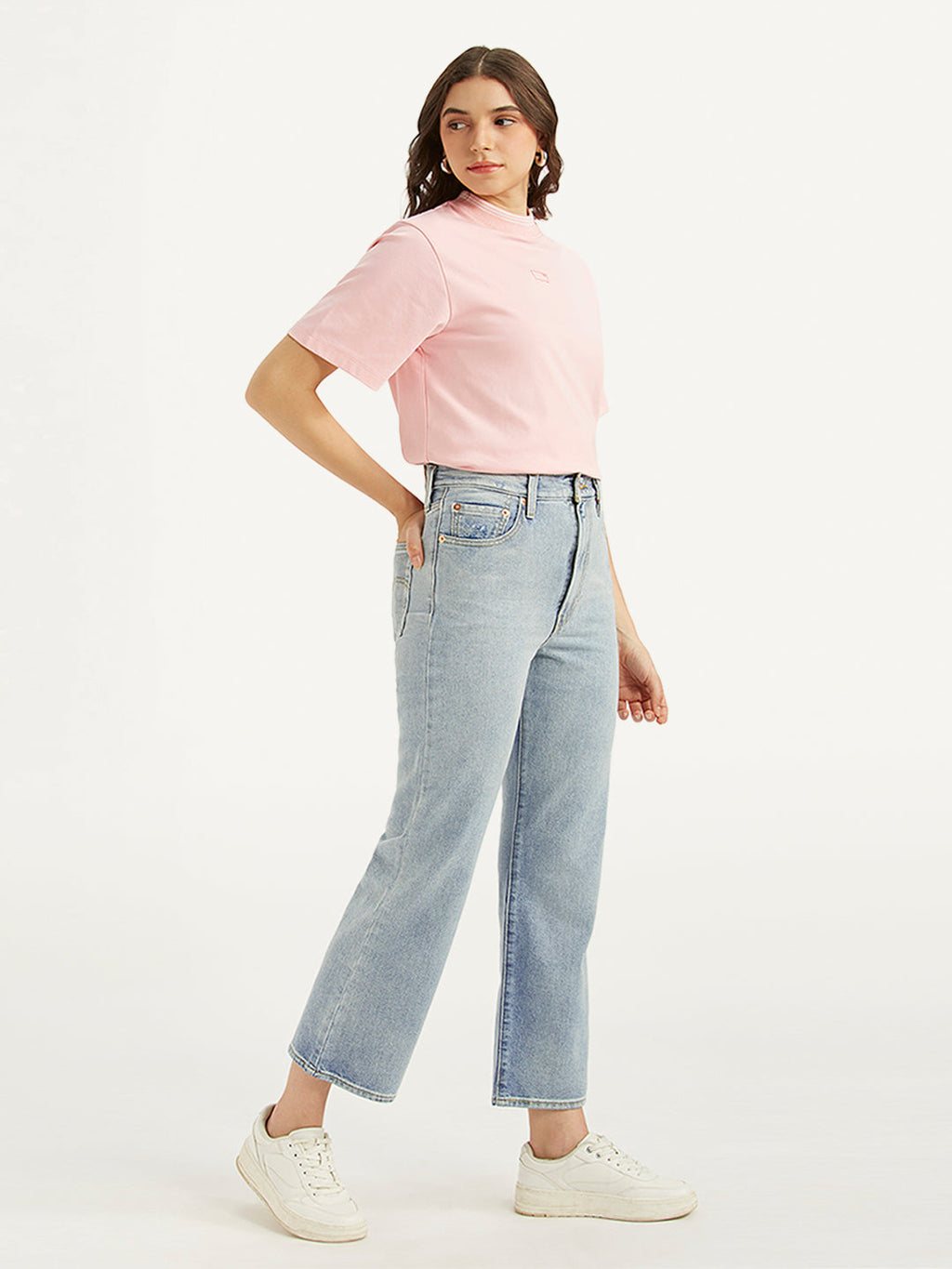 Women's Light Blue Ribcage Cropped Bootcut Fit High Rise Jeans