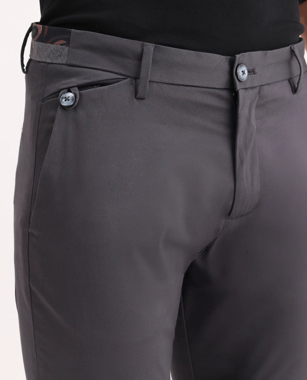 Rare Rabbit Men's Daron Grey Cotton Plain Regular Fit Trouser