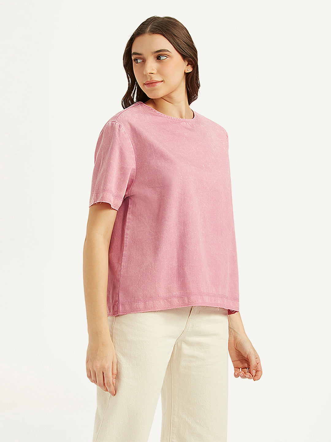 Women's Solid Pink Round Neck Top