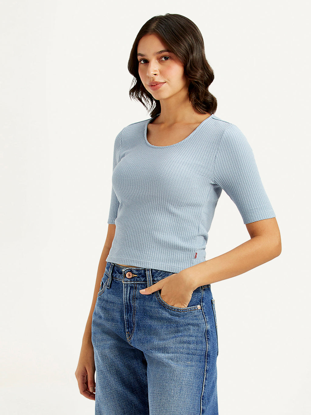 Women's Textured Light Blue Scoop Neck Top