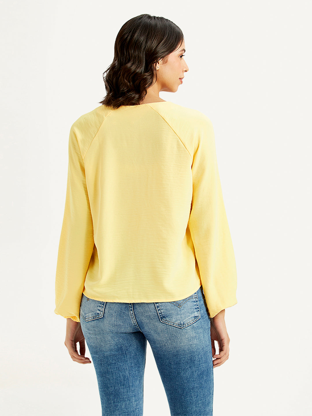 Women's Solid Yellow V Neck Top