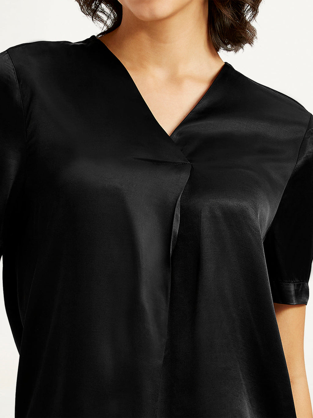 Women's Solid Black V-Neck Top