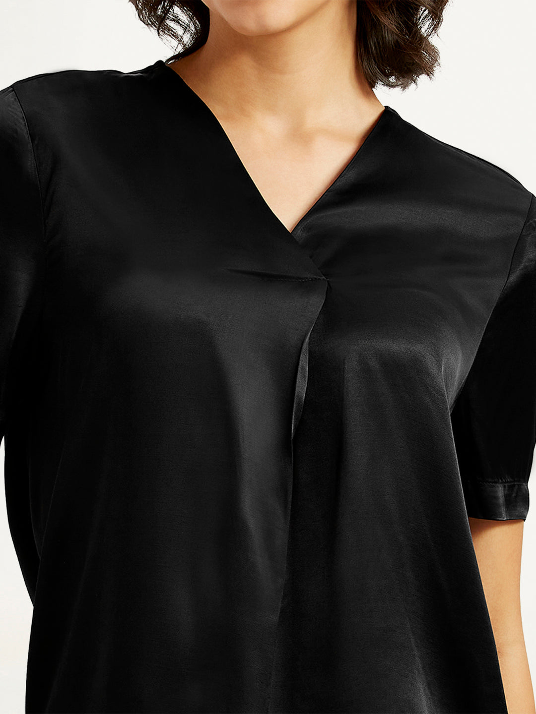 Women's Solid Black V-Neck Top
