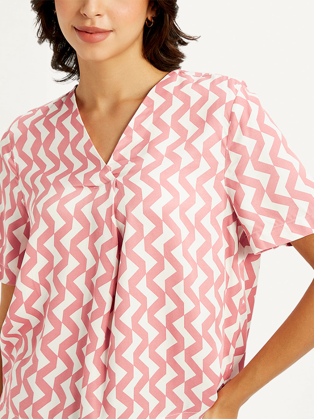 Women's Chevron Pink V-Neck Top