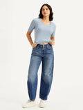 Women's Blue Baggy Dad Barrel Fit Mid Rise Jeans