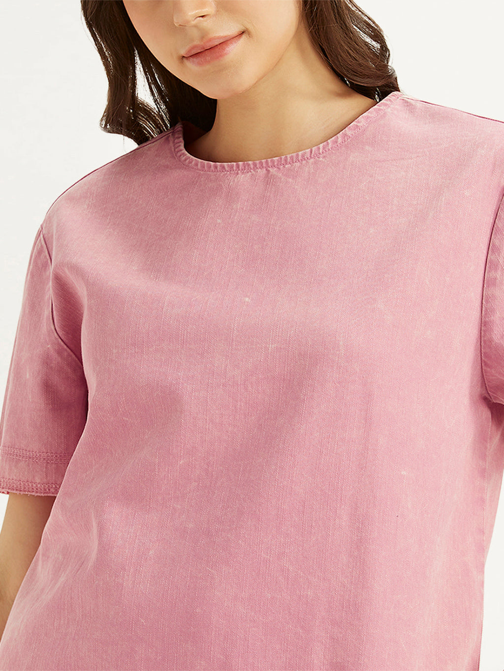 Women's Solid Pink Round Neck Top