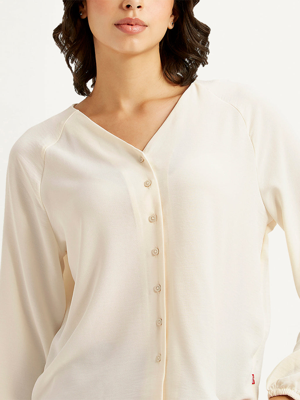 Women's Solid Off-White V Neck Top