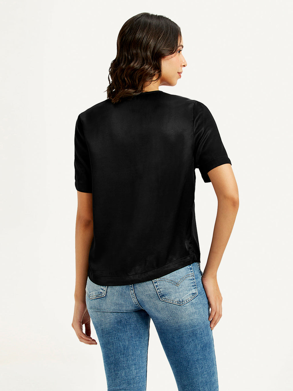Women's Solid Black V-Neck Top