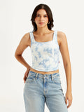 Women's Tie-Dye White Square Neck Corset Top