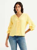 Women's Solid Yellow V Neck Top
