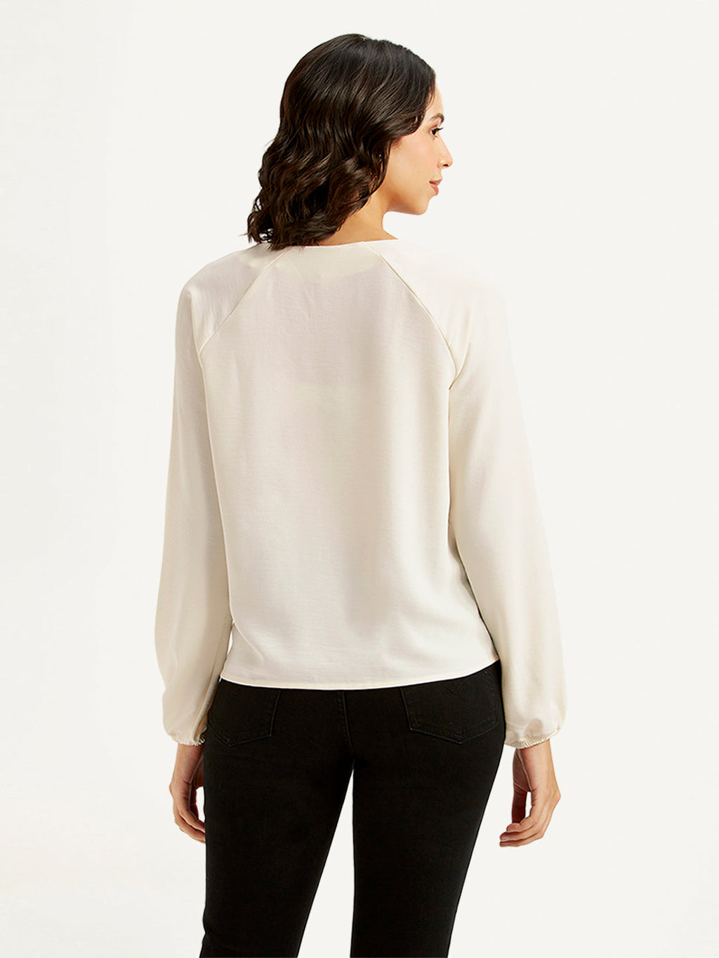 Women's Solid Off-White V Neck Top