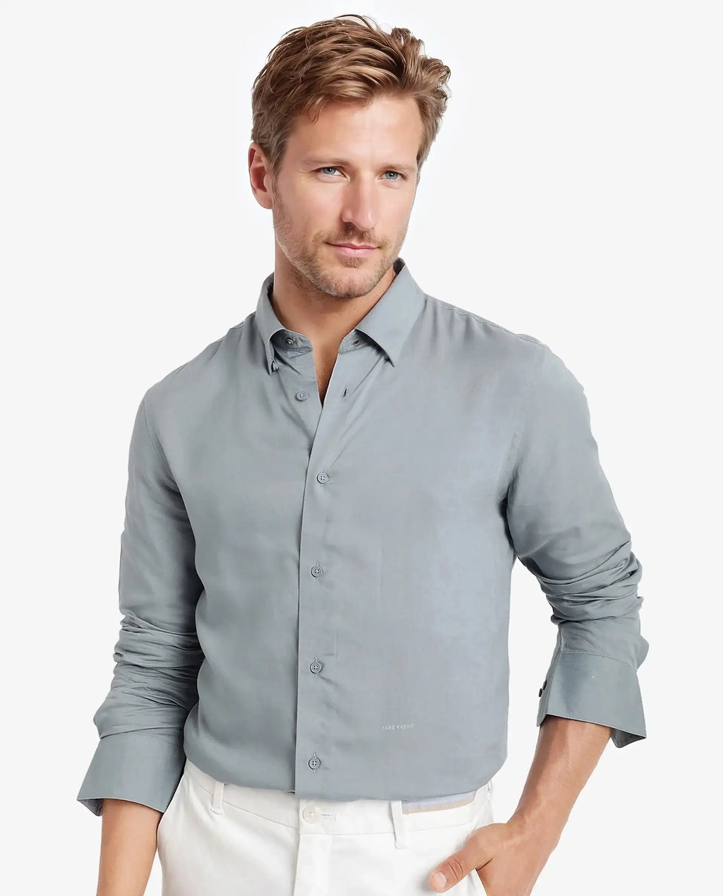 Rare Rabbit Men's Dub Dusky Blue Cotton Plain Regular Fit Full Sleeve Collared Shirt