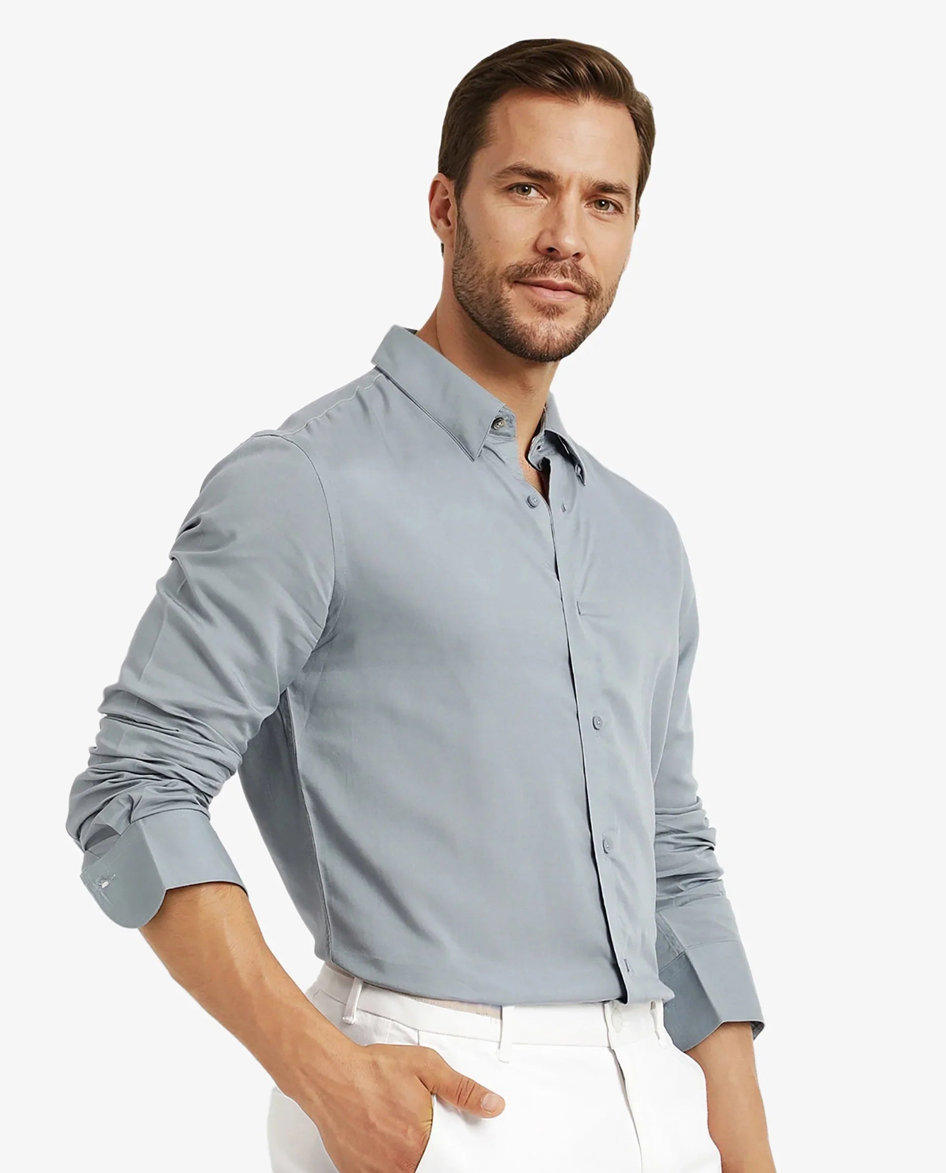 Rare Rabbit Men's Dub Dusky Blue Cotton Plain Regular Fit Full Sleeve Collared Shirt