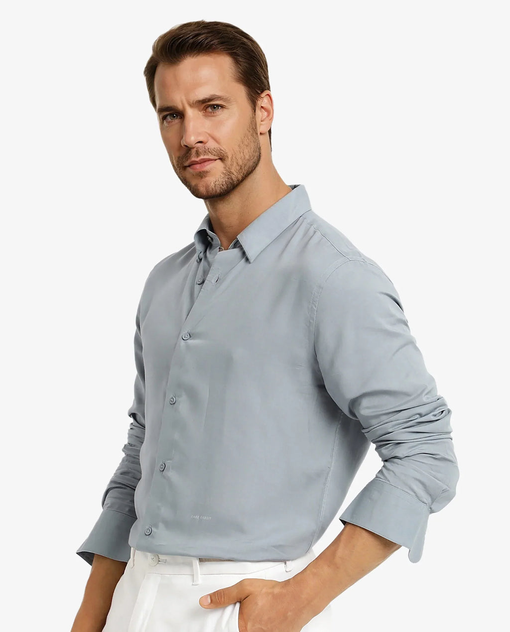 Rare Rabbit Men's Dub Dusky Blue Cotton Plain Regular Fit Full Sleeve Collared Shirt
