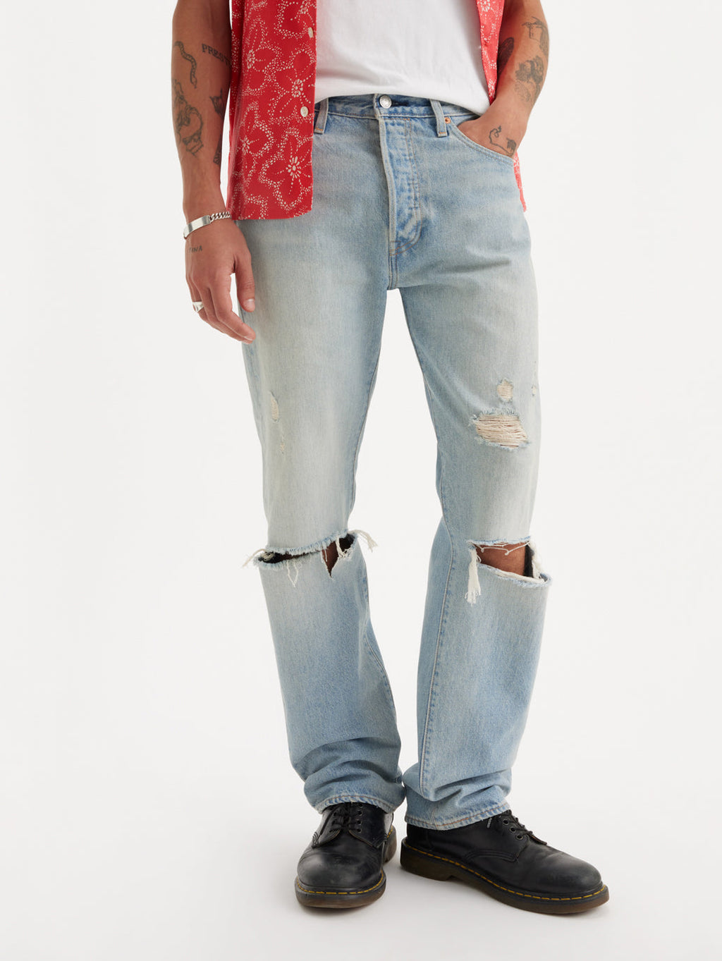 Men's 501 Blue Straight Fit Mid Rise Jeans