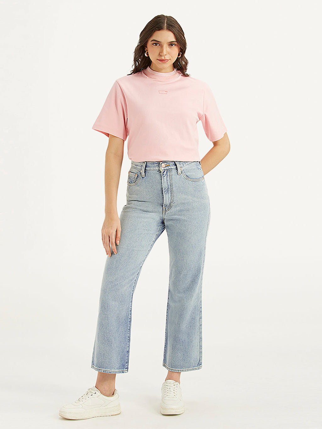 Women's Light Blue Ribcage Cropped Bootcut Fit High Rise Jeans