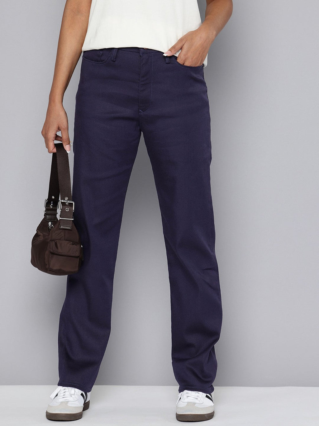 Women's Redloop High Rise Navy Straight Fit Trousers