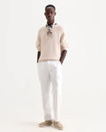 Rare Rabbit Men's Eber White Cotton Plain Regular Fit Trouser